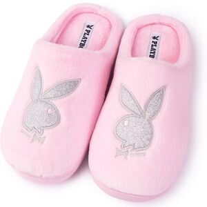 PLAYBOY Pink Slippers with Glittery Silver Emblem Women